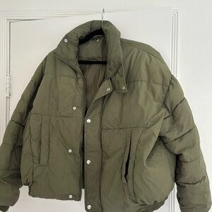 Free People Dark Green Puffer Jacket